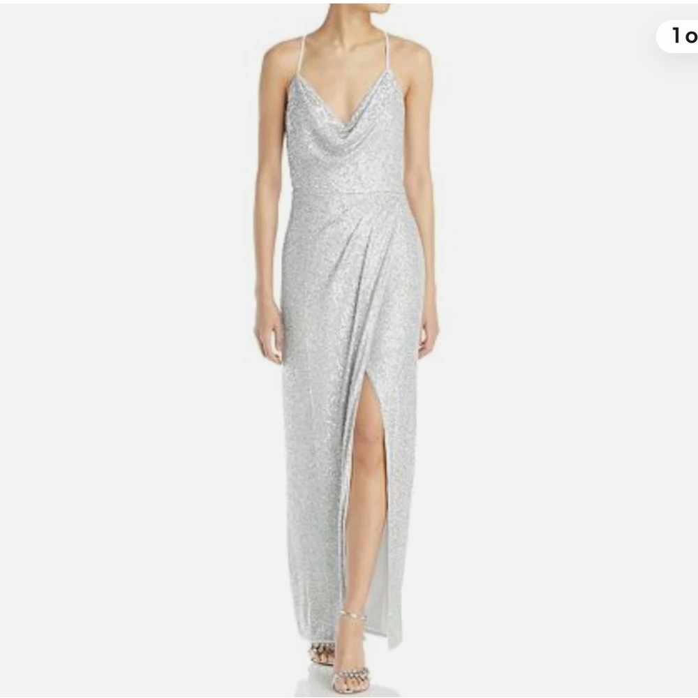 Aidan Mattox Silver Sequin Evening Gown NWT Size 0